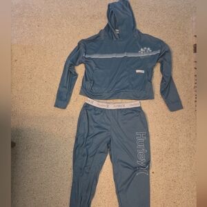 Hurley Pullover Hoodie Joggers Track pants Outfit Set Adult Unisex Sz Large Teal